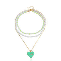 Green Enamel &amp; Pearl 18K Gold-Plated Heart Pendant Necklace Set - £12.17 GBP