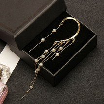 Women Long Non-piercing Clip On Earrings Polished Pearl Tassel Dangling Gift - £12.39 GBP