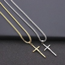 High Quality Womens Cross Necklace Stainless Steel 60cm Chain Pendant Cross - £15.72 GBP