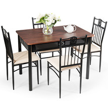 Costway 5 PCS Dining Set Metal Table &amp; 4 Chairs Kitchen Breakfast Furniture - £236.44 GBP