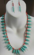 Vintage Turquoise &amp; Coral Necklace &amp; Earring Set 925 Sterling Silver Clasp - $85.00