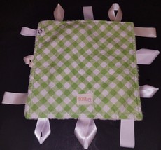 east & El Security Tags Blanket Lovey Green White Gingham Plaid Sherpa Lined - £10.11 GBP
