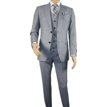 Men Suit BERLUSCONI Turkey 100% Italian Wool Super 180's 3pc Vested #Ber7 Sky image 2