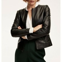Women Leather Jacket Black Collarless Pure Lambskin Size XS S M L XL XXL 3XL - £110.15 GBP