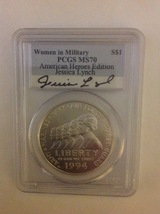 PCGS Graded MS70 1994-W Women in the Military Jessica Lynch Silver Dollar  - £589.83 GBP