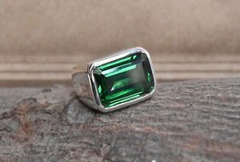 925 Sterling Silver Natural Certified 7.25 Ct Emerald Handmade Mens Ring - £39.14 GBP