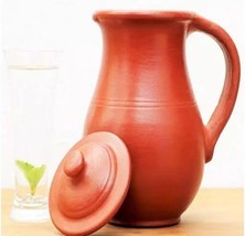 Handmade Terracotta Clay Classic Water jug with Lid Natural Earthen Clay Jug for - £71.67 GBP
