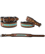 Padded Leather Hand Crafted Tooled Dog Collar 60FK51 - $67.15 CAD+