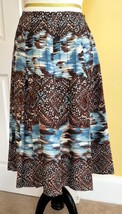 NINE WEST Blue/Brown Mosaic Print Pleated Silk/Linen Skirt (2) - £7.66 GBP