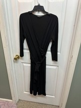 BCBG Maxazria Dress Black Long Sleeve Wrap V Neck Solid Stretch Sz S Bel... - $18.69