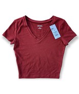 NEW Short Sleeve V-Neck Cropped Top T-Shirt in Maroon by Wild Fable Wome... - £10.26 GBP