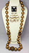 Chico&#39;s Bronze Bead, Tiger&#39;s Eye &amp; Bronze Tone Necklace &amp; Earring Set Nwot - £8.91 GBP