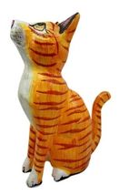 Balinese Wood Handicrafts Striped Yellow Feline Cat Purr Kitten Figurine... - $22.99
