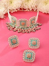 Pink Turquoise Meenakari Kundan Multistrand Choker Necklace Earring Jewelry Set - £24.76 GBP