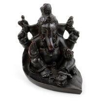 GANESHA ON LEAF INCENSE BURNER 2.25" Hindu Elephant God NEW Dark Resin G... - $8.95