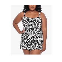 LRL Ralph Lauren Zebra One Piece Swimdress Size 22W Convertible Slimming... - $74.20