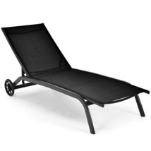 Costway Patio Lounge Chair Chaise Adjustable Back Recliner Garden W/Wheel Black - £130.63 GBP
