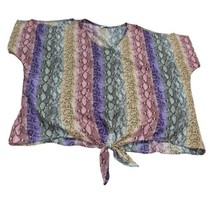 Veveret Womens 2X Top Shirt Rainbow Snakeskin V Neck Cold Shoulder Tie W... - $10.65