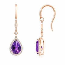 ANGARA Amethyst Dangle Earrings with Diamond in 14K Gold (Grade-AAAA, 9x6MM) - £1,272.51 GBP