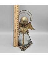 Angel Tea Lite Light Candle Holder‌‌‌  Glass &amp; Metal Caroling - has wear - £15.56 GBP