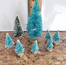 6 Mini Green Bottle Brush Trees +2 with Snow Christmas Village Crafts - $7.91