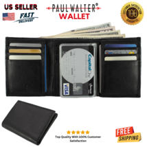 Trifold Men Black Multi Holder Zipper Pocket Leather Classic Organizer W... - $12.53