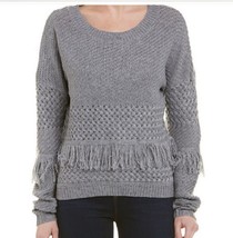 NWT REVOLVE BB DAKOTA &quot;MIX IT UP&quot; GREY FRINGE PLUSH WOVEN PULLOVER SWEAT... - $19.79