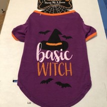 throw me a bone pet t-shirt purple shirt with orange size Meduim “basic witch&quot; - £9.16 GBP