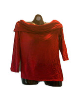 Ralph Lauren Lauren fold over neck blouse size medium red and navy striped - £39.43 GBP