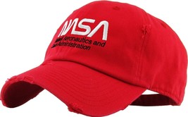 NASA Worm Logo Distressed Adjustable Red Cap Dad Hat by KB Ethos - $18.42