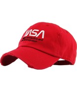NASA Worm Logo Distressed Adjustable Red Cap Dad Hat by KB Ethos - $18.42