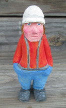 Handcarved Wood Man w/ Suspenders Statue Texas artist Lutsch 6.5&quot; folk art prim - £7.79 GBP