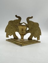 Brass Double Elephants Holding Trunks Candle Holder Triangle Base India EUC Vntg - £9.72 GBP