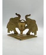Brass Double Elephants Holding Trunks Candle Holder Triangle Base India ... - £9.56 GBP