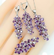 Purple Zirconia 925 Stamp Jewelry Sets for Women Bracelet Earrings Necklace Pend - £37.18 GBP