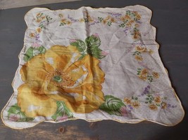 Vintage Yellow Daffodils Cotton Lady Handkerchief Scalloped Edges 14&#39;&#39; F... - $12.64