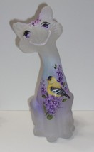 Fenton Glass Crystal Satin Lilacs &amp; Goldfinch Alley Cat Figurine Ltd Ed #54/74 - £314.65 GBP