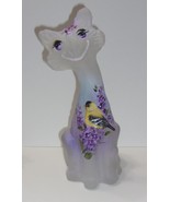 Fenton Glass Crystal Satin Lilacs &amp; Goldfinch Alley Cat Figurine Ltd Ed ... - £304.72 GBP