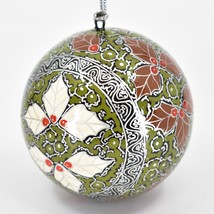 Asha Handicrafts Painted Papier-Mâché Green Holly Holiday Christmas Ornament - £14.86 GBP