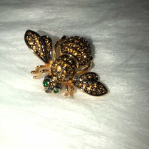 Rare Joan Rivers Amber Crystals Queen Bee W Double Wing Gold Tone Pin Brooch - £97.76 GBP