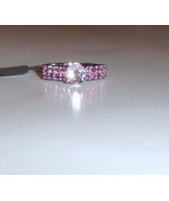 Pink Kunzite Oval Solitaire &amp; Rubellite Round Ring, Silver, Size 7, 1.52... - $125.00