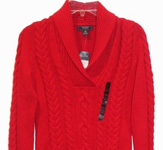 Chaps by Ralph Lauren Solid  Rich Red Shawl Collar Cable Knit Sweater XS 2 - £39.61 GBP