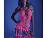 &#39;glow Black Light Criss Cross Paneled Bodystocking Neon Pink O/s - £17.85 GBP