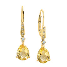 3ct Pear Cut Simulated Yellow Citrine &amp; CZ Drop Earrings 14K yellow Gold Plated - £77.75 GBP