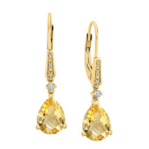 3ct Pear Cut Simulated Yellow Citrine &amp; CZ Drop Earrings 14K yellow Gold Plated - $98.90