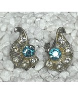 Vintage Nemo Silver-Tone Clear &amp; Blue Rhinestone Screw-Back Earrings - $332.16 MXN