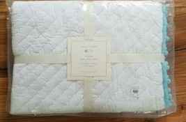 Pottery Barn Baby Pom Pom Organic Quilt Toddler White/Blue New With Tags #M19 - £35.88 GBP