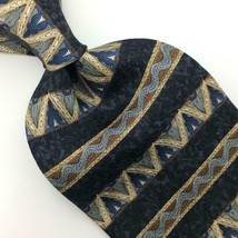 PuritanTie Stripe Zigzag Black Gray Gold Brown Silk Necktie Mens I17-121 Vintage - £12.45 GBP