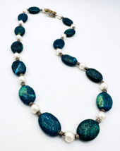 Vintage Dyed Chrysocolla Faux Pearl Necklace - £22.15 GBP