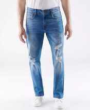 Lazer Men&#39;s Rico Straight-Fit Distressed Stretch Jeans in Street Blue-31/32 - £19.95 GBP